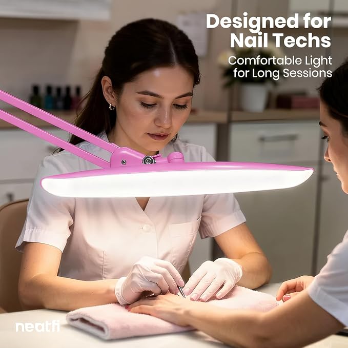 Neatfi XL 2200 Lumens 24W LED Desk Lamp – Shadow-Free Task Lighting | 4-Level Dimming | Home Office & Crafts Use | 20-Inch Wide Head (Pink, Non-CCT with Clamp) - Image 2