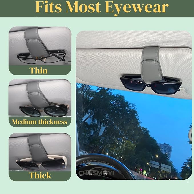 CHOSMOYI Magnetic Leather Sunglass Holder for Car, Sunglasses Clip for Car Visor, Auto Interior Accessories Universal for Different Size Eyeglasses (Grey) - Image 4