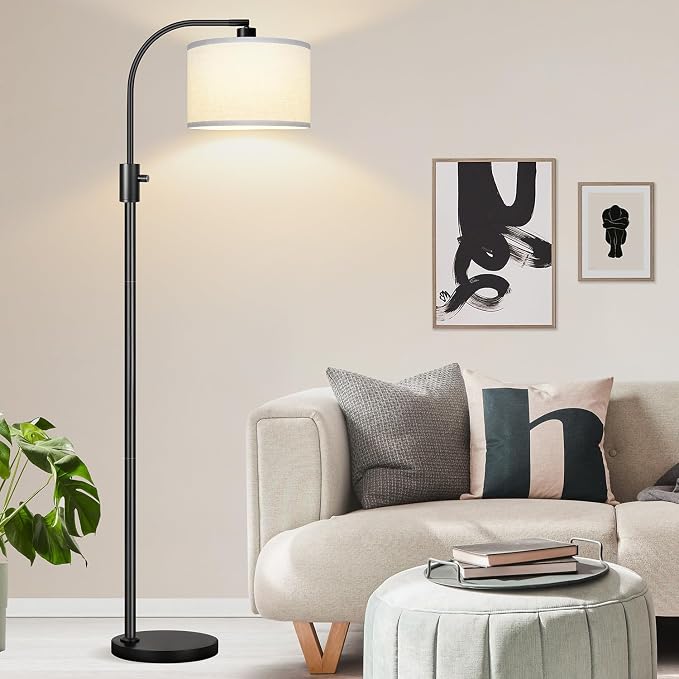 Nintiue Upgraded Modern Arc Dimmable Tall Standing Floor Lamp with White Shade, 1200 Lumens LED Bulb Included, for Living & Reading Room, Bedroom, Office & Nursery, Black - Image 7