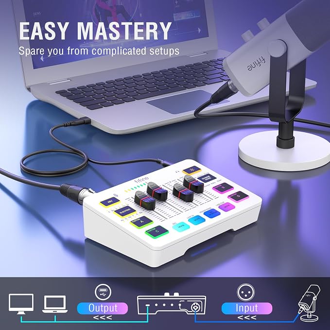 FIFINE Audio Mixer, Gaming Streaming PC Mixer with Slider Fader, XLR Microphone Interface, Monitoring, for Video/Game Voice/Podcast Recording-AmpliGame SC3W | USB PnP For PC,Mute Button,XLR Preamp,RGB,Voice change,48V Phantom Power,Monitoring,Podcast,R... - Image 8