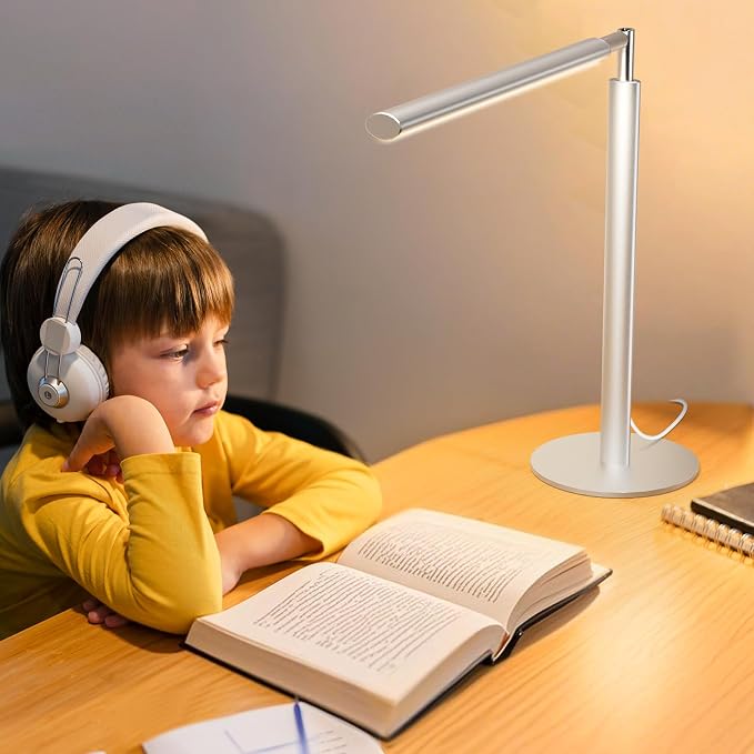 SIBRILLE Silver LED Desk Lamp, 16" Dimmable Metal Desk Light with Base, 15W 1200LM, Adapter Included, Color & Brightness Adjustable, Modern Tall Table Lamp for Home Office Reading Study Task Laptop - Image 7