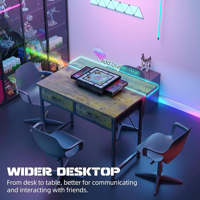 MUTUN Small Desk with Drawers, 31 Inch Computer Desk with Power Outlet & LED Light, Gaming Desk with Adjustable Monitor Stand & Pegboard, Modern PC Study Writing Table for Bedroom, Rustic Brown - Image 7