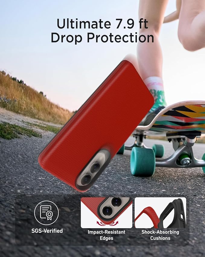 Miimall Slim ＆ Rugged for Samsung Galaxy S25 Edge 5G Phone Case, 10FT Mil-Grade Shockproof Dropproof, Anti-Slip Grip Anti-Scratch Men Thin Heavy Duty Phone Cover para Samsung S25 Edge 5G, Red - Image 2