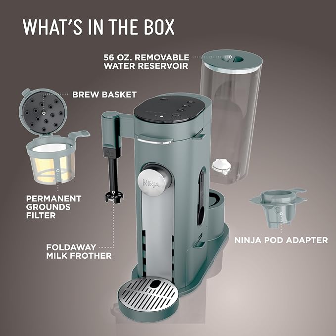 Ninja Pods & Grounds Coffee Maker, K-Cup Compatible, Sage Green, PB051SG | Built-In Milk Frother, 6-oz. Cup to 24-oz. Travel Mug Sizes, Iced Coffee Maker, 1550 watts - Image 6