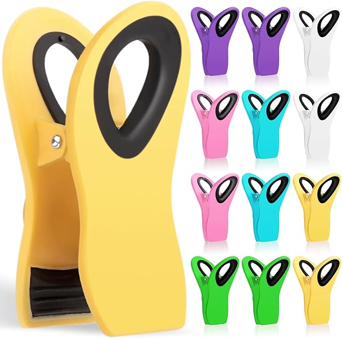12 Pack Chip Clips, Plastic Magnetic Bag Clips for Food, Clip | Built-in magnets keep notes visible on the fridge, bag clips seal snacks and bread, while food clips suit freezer packages by Jetmore