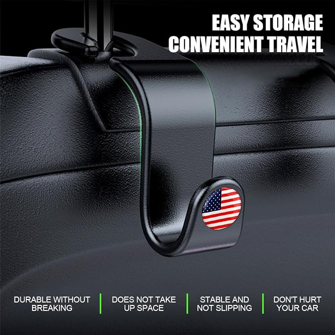 4PCS Car Seat Headrest Hooks, Auto Back Seat Hanger Holder, Durable Stylish Vehicle Organizer Universal Car Interior Accessories, Storage Hooks for Purses, Bags, Clothes, Hats (Black/Red Flag) - Image 4