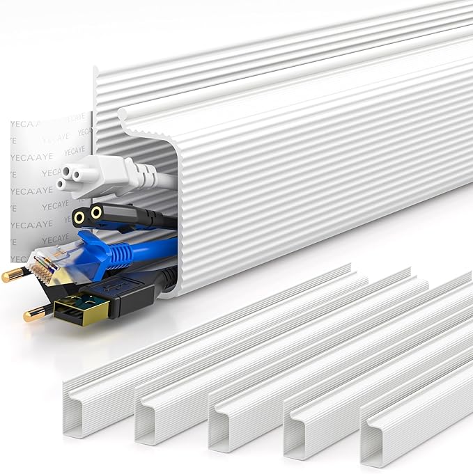 YECAYE Cable Management Under Desk, 6pack, White | Easy Install Adhesive Mount;Cord Hider;Cord Organizer;Wire Management;Wire Hider for Office Organization;Child & Pet Proof by Yecaye