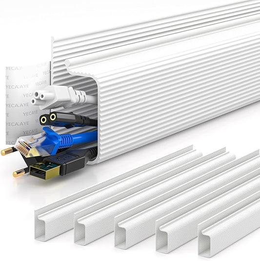 YECAYE Cable Management Under Desk, 6pack, White | Easy Install Adhesive Mount;Cord Hider;Cord Organizer;Wire Management;Wire Hider for Office Organization;Child & Pet Proof by Yecaye
