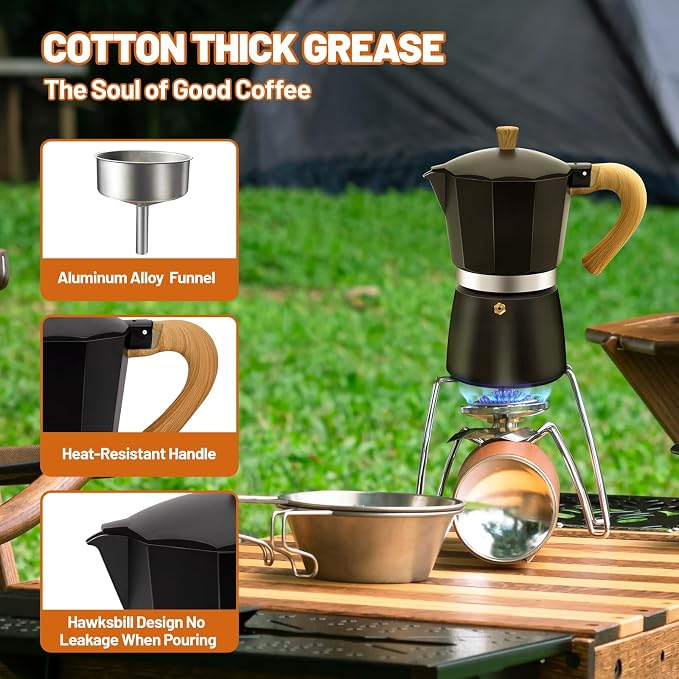 9 Cup Aluminum Espresso Stovetop Moka Pot Express Coffee Maker Percolator Italian Classic Mocha Coffee Machine for Italian and Cuban Cafe Brewing for Home & Camping 450ml 15oz - Image 5