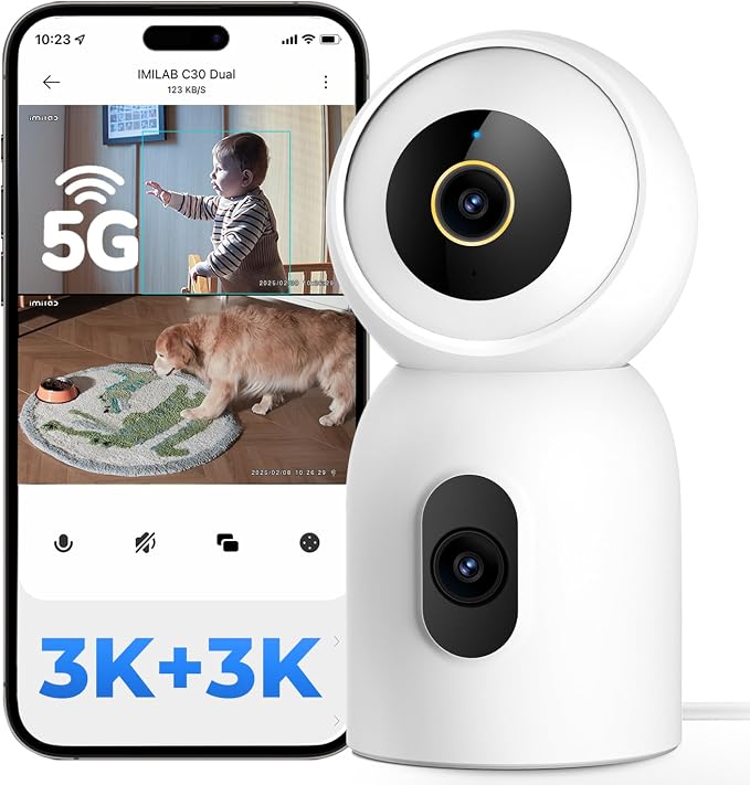 IMILAB 3K+3K Security Camera Indoor, Dual Lens Pet/Dog/Baby Camera with Xiaomi Home App, 2.4G/5G WiFi Plug-in Room Cam, Color Night Vision, Human Track, Two-Way Audio, No Subscription(C30 Dual) by IMILAB