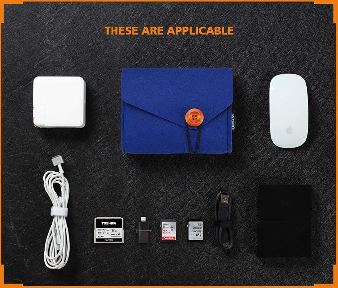 NIDOO Portable Felt Storage Bag, Electronics Accessories Protective Case Pouch for MacBook Power Adapter, Mouse, Cellphone, Cables, SSD, HDD, Power Bank, Portable External Hard Drive, Blue - Image 4