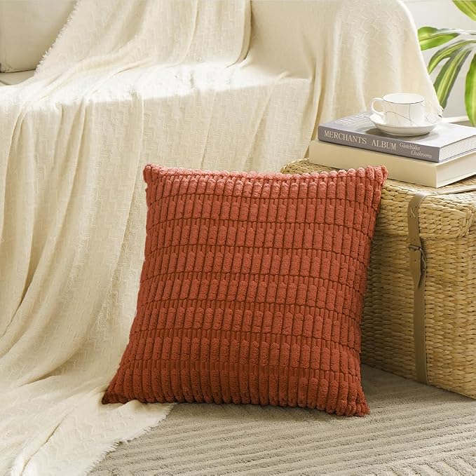 Fancy Homi 4 Packs Decorative Throw Pillow Covers for Living Room Couch Bed, Modern Farmhouse Boho Home Décor Accent Cushion Case, 22" x 22", Burnt Orange - Image 2
