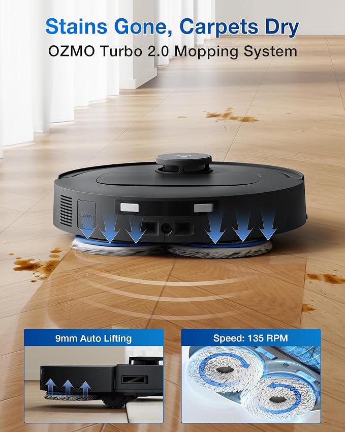 ECOVACS DEEBOT T30e Omni Robot Vacuum and Mop, 25,000Pa Strong Suction, ZeroTangle 3.0 Anti-Tangle for Pet Hair, Self-Empty & Hot Air Drying, Auto Mop Lift, Smart Mapping, for Carpet & Hard Floor - Image 3