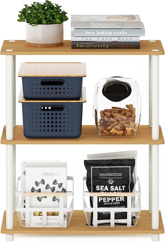 Furinno TURN-N-TUBE Storage Shelves, 3-Tier Book Shelf, Corner Shelf, Toolless Open Shelves, for Organization and Storage, Living Room, Garage, Home Office, Beech - Image 4