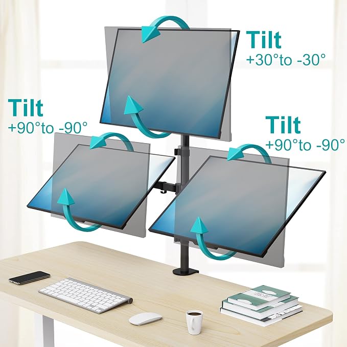 MOUNT PRO Triple Monitor Mount, Monitor Desk Mount for 3 Screens up to 32 inch, 17.6 lbs Each, Fully Adjustable Stacked Computer Stand, Table VESA Mounting, C clamp/Grommet Base - Image 7