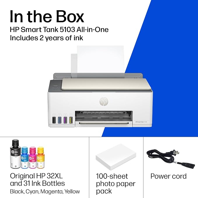 HP Smart Tank 5103 Wireless All-in-One Ink Tank Printer, Scanner,2 Years of Ink, 100 Sheets of Photo Paper Included, Cartridge-Free, Refillable, AI-Enabled (5D1B2A) - Image 16