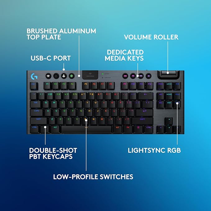 Logitech G915 X Lightspeed TKL Wireless Gaming Keyboard (Clicky) - Black | Low Profile, Mechanical Switches, Double-Shot PBT Keycaps, RGB lighting, Aluminum finish, PC/Mac Compatible - Image 6