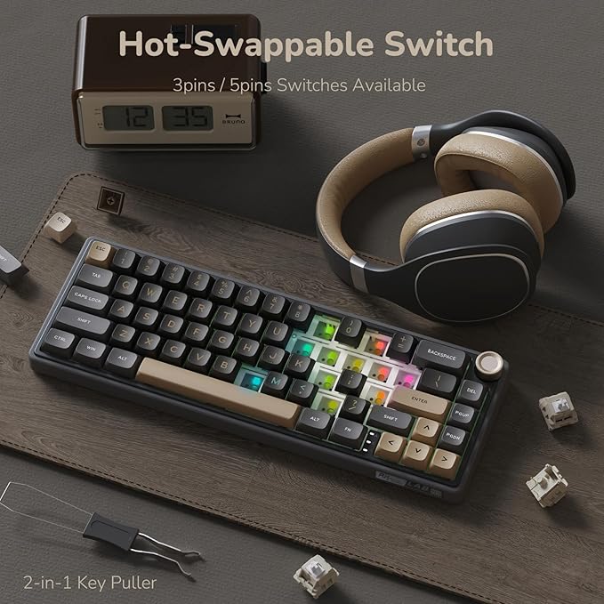 RK ROYAL KLUDGE R65 Wired Gaming Keyboard with Volume Knob, 60% Percent RGB Backlit Mechanical Keyboard Gasket Mount with PBT Keycaps, MDA Profile, QMK/VIA, 66 Keys Hot Swappable Cream Switch, Black - Image 5