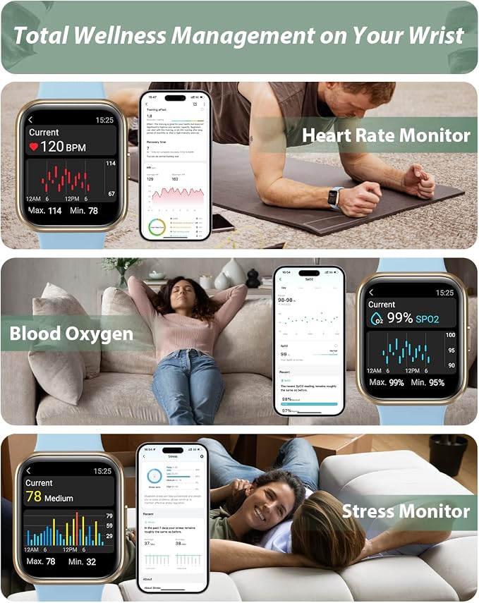 Tensky Smart Watch for Men Women(Call Receive/Dial), Alexa Built-in, 1.8" Touch Screen Fitness Tracker with Heart Rate Sleep Tracking, 100 Sports Modes, 3ATM Waterproof Smartwatch for Android iPhone - Image 3