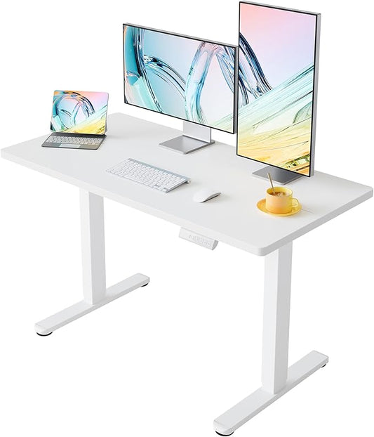 HUANUO Electric Standing Desk,40" x 24" Height Adjustable Desk, 4 Memory Height Settings, Sit to Stand Up Desk for Home Office, with Headphone Hook, Cable Manager, White by HUANUO
