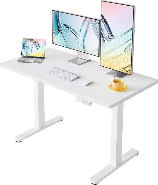 HUANUO 43 x 24 inch Electric Standing Desk Adjustable Height, 4 Memory Height Settings, Sit Stand Up Desk for Home Office & Computer Workstation, White by HUANUO