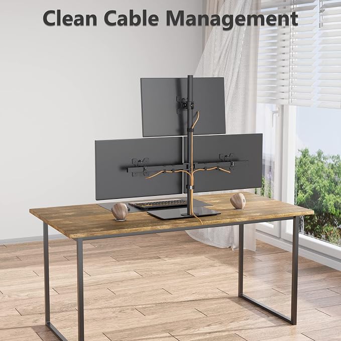 WALI Triple Monitor Stand, Height Adjustable Free-Standing Monitor Desk Mount, fits 3 Computer Screens up to 27 Inch, Holds up to 22lbs per Arm (GMF003) - Image 7