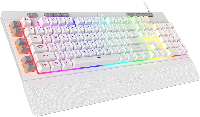 Redragon K512 RGB Membrane Gaming Keyboard, 6 Macro Keys & Easy Media Wheel | Dedicated Scroll Controls, No Software Needed 6 On-the-Fly Combos for Extensive Games, 13 Backlight Modes, Wrist Support by REDRAGON
