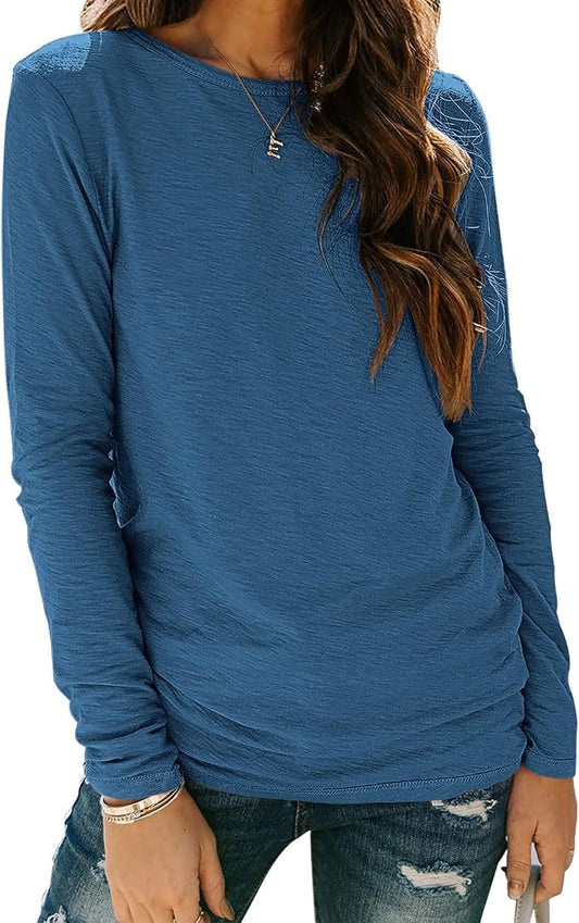 Sherosa Womens T Shirts Long Sleeve Crew Neck Shirts Basic Tee Tops Blouse by Sherosa