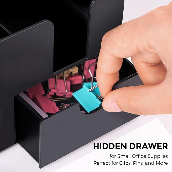 SKYDUE Small Desk Organizer with Drawer | 3 Compartments, Desk Pen Holder, For Home, School, Office & College Dorm Room - Image 3