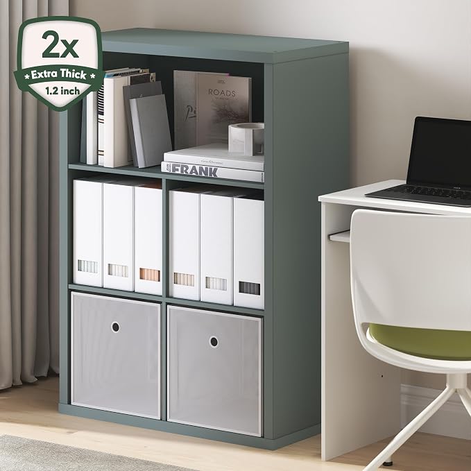 Furinno Cubicle Book Shelf, 5-Cube Bookshelf, Extra Thick Frame Cube Storage Organizer Bookcase with Closed Back, 15.3 x 29.9 x 43.3, for Living Room, Bedroom, Home Office, Sage Green - Image 4