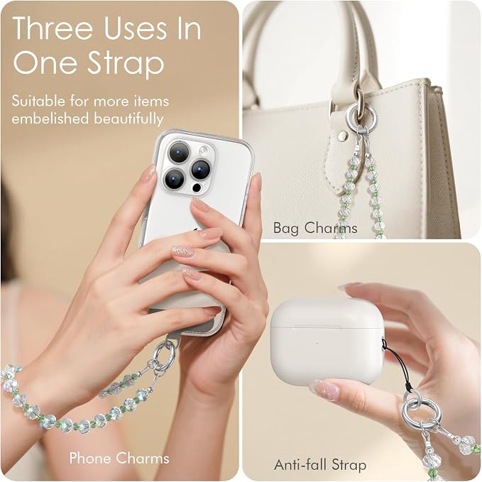 SURPHY Phone Charm, Handmade Beaded Phone Wrist Strap with Tether Tab | Phone Charm Strap, Phone Chain with Premium Metal Buckle, Wrist Strap Fits Cellphone Cases, Wallets, Bags, Keys - Image 3