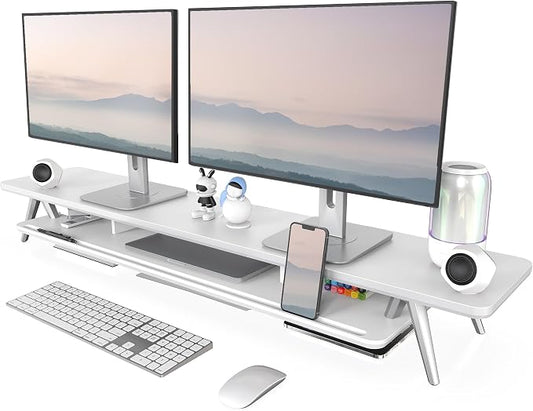 Fenge Dual Monitor Stand, Monitor Stands Riser for 2 monitors, 47.2 Inch Wood Desk Shelf with Storage Organizer and Cable Management for Office Desk Accessories by Fenge