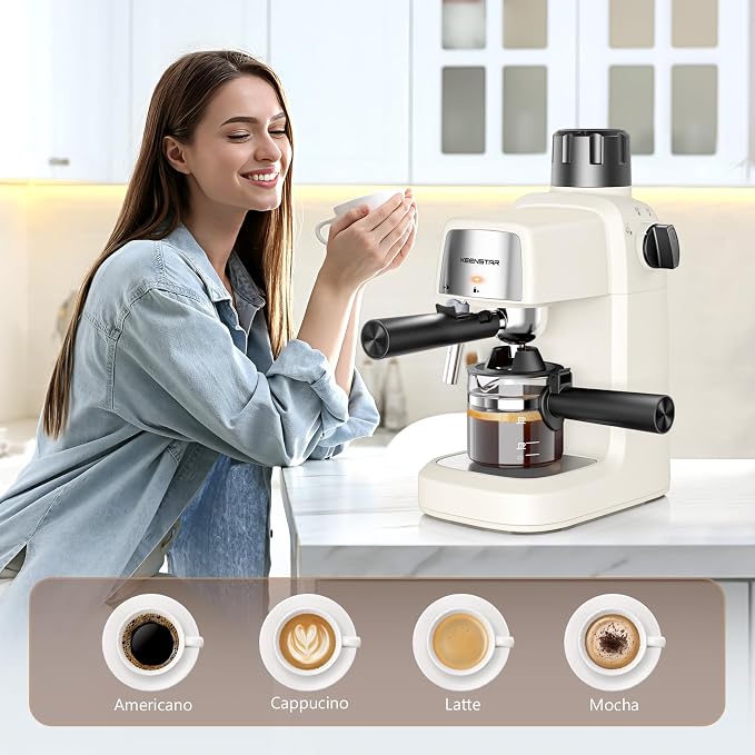 KEENSTAR 3.5Bar Espresso Machine with Milk Frother, 800W Compact Espresso and Cappuccino Maker, Preheating Function, 4-Cup Espresso Maker for Latte or Cappuccino, Gift for Coffee Lovers Upgrade | Milk Frother, 800W Fast Heating, Brew Latte & Cappuccino... - Image 7