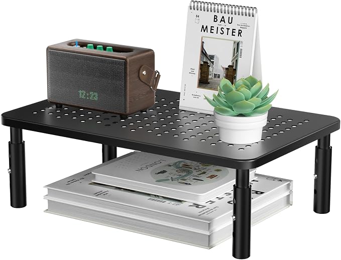 WALI Desk Organizer, 1 Tier Computer Monitor Stand for Desk, Desk Monitor Riser 3 Height Adjustable, Laptop Stand Underneath Storage for Office, Home, School Supplies (STT003), 1 Pack, Black by WALI
