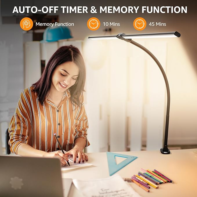 ShineTech LED Desk Lamp for Home Office, Ultra Bright Clamp Light with Flexible Gooseneck, 25 Lighting Modes, Eye-Caring Architect Lamp for Dual Monitors, Reading & Gaming Setup - Image 3