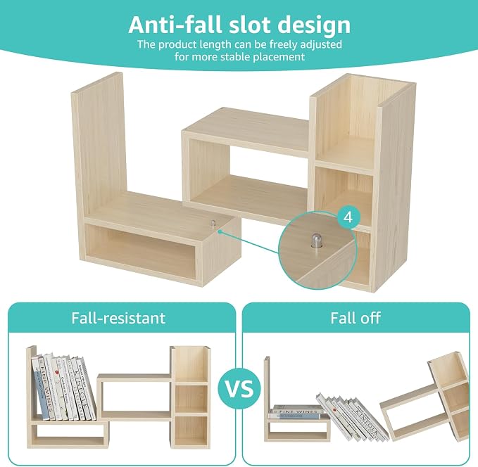 NUTIKAS Desk Shelves Desktop Organizer Shlef - Natural Wood Tone Office Organization for Top of Desk Organizers and Accessories Corner Bookshelf Table Top Shelving Small Hutch Decorations for Office - Image 8