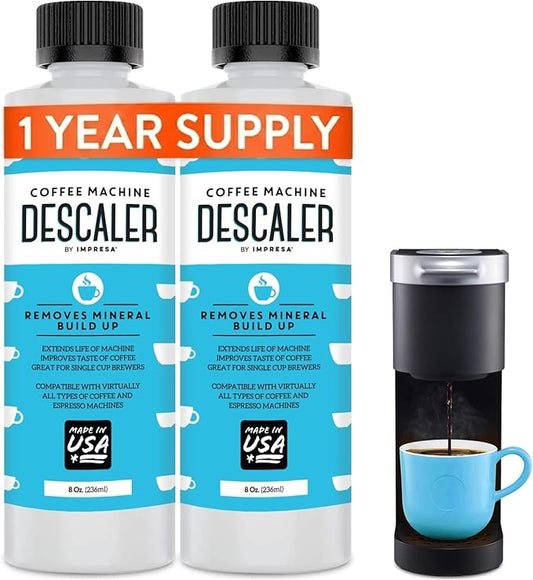 IMPRESA Coffee Machine Descaler, 2-Pack (1-Year Supply) Universal Descaling | Solution for Keurig, Nespresso, Breville, De’Longhi, Jura & Ninja – Coffee Maker Cleaner and Limescale Remover – Made in USA by IMPRESA