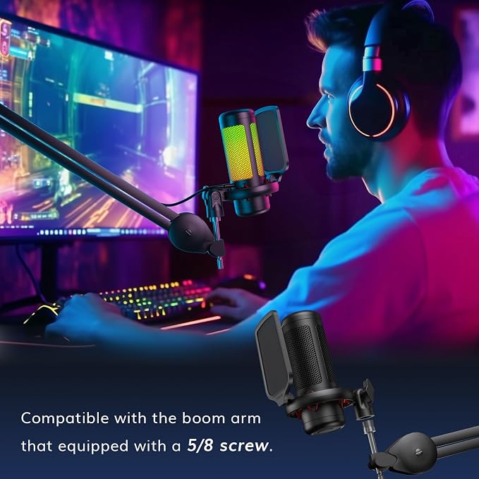 TONOR Gaming Microphone Set, PC Condenser Mic with RGB for Gamers | Desktop Stand Set, Quick Mute, Volume Control, for Twitch Streaming, Discord Chatting, 200 cm/78'' Cable, Black, TC310 - Image 8