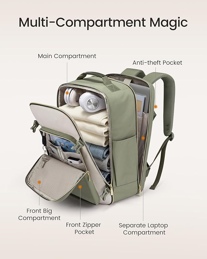 LOVEVOOK 56L Travel Backpack for Women & Men, Airline Approved Carry On Luggage with 3 Packing Cubes, TSA Overnight Bags, Waterproof Personal Item Bag, Weekender Essentials Backpacks fits 17" Laptop - Image 3