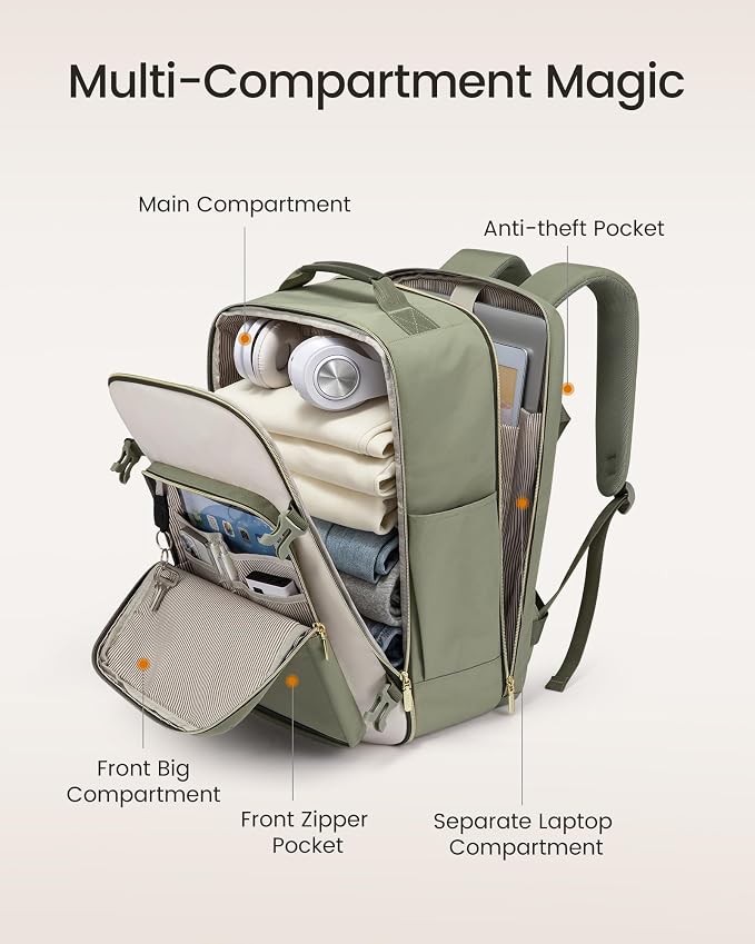 LOVEVOOK 50L Travel Backpack for Women & Men, Airline Approved Carry On Luggage with 3 Packing Cubes, TSA Overnight Bags, Waterproof Personal Item Bag, Weekender Essentials Backpacks fits 17" Laptop - Image 3