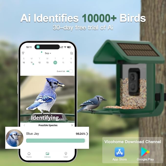 Bird Feeder with Camera Solar Powered : Smart Camera Bird Feeder 2K Live Feed Cam for Backyard - AI Identify Auto Capture Videos Pictures, Gifts for Birdlover Mom Dad, 2.4GHz WiFi - Image 5