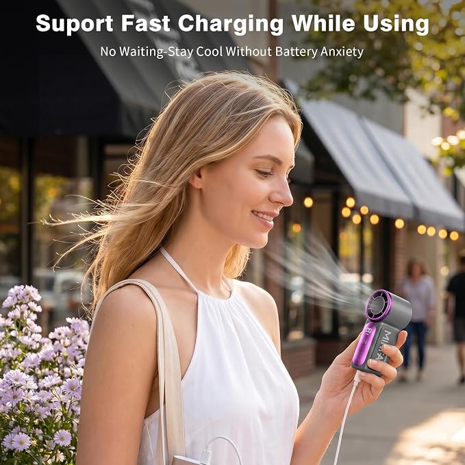 Portable Handheld Mini Fan, Mini Portable Fan with 6 Speeds, 16920 RPM Turbo High Speed Airflow, USB Rechargeable Small Personal Fan with LED Display, Pocket Hand Fan for Travel Makeup Outdoor Office - Image 3