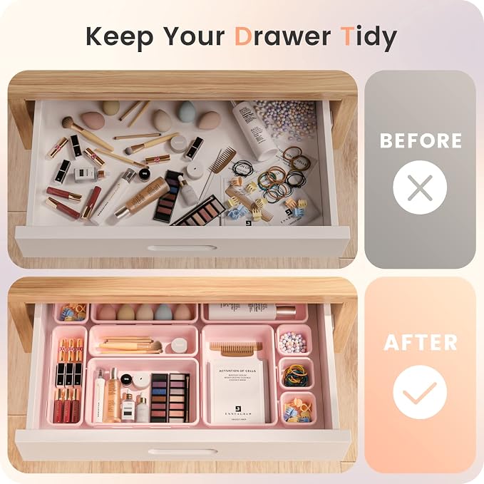 【Military Grade】A-LuGei Drawer Organizer,【】Makeup organizer,【Holds 177 Items】Bathroom Organizers and Storage,Organization and Storage,Desk Drawer Organizer for Vanity【Pink】 - Image 4