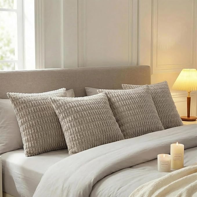 Fancy Homi 4 Packs Decorative Throw Pillow Covers for Living Room Couch Bed, Modern Farmhouse Boho Home Décor Accent Cushion Case, 22" x 22", Taupe - Image 5