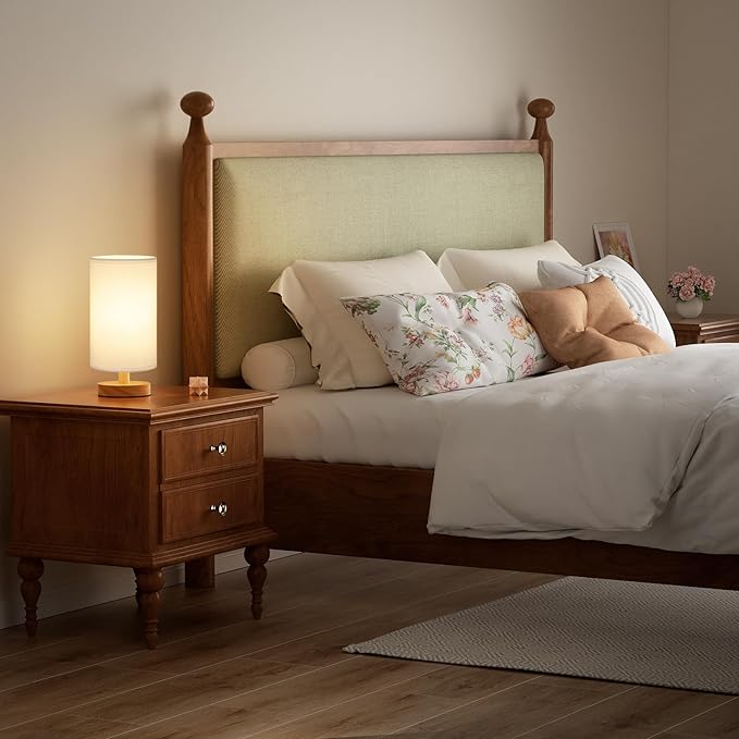 Fenmzee Small Table Lamps (White Shade - Wood Base, 9" Inline Control) | 3000K LED Blub Included | 680 Lumens | Easy Assembly | Minimalist Design | E26 | for Kitchen | for Kids Room - Image 6