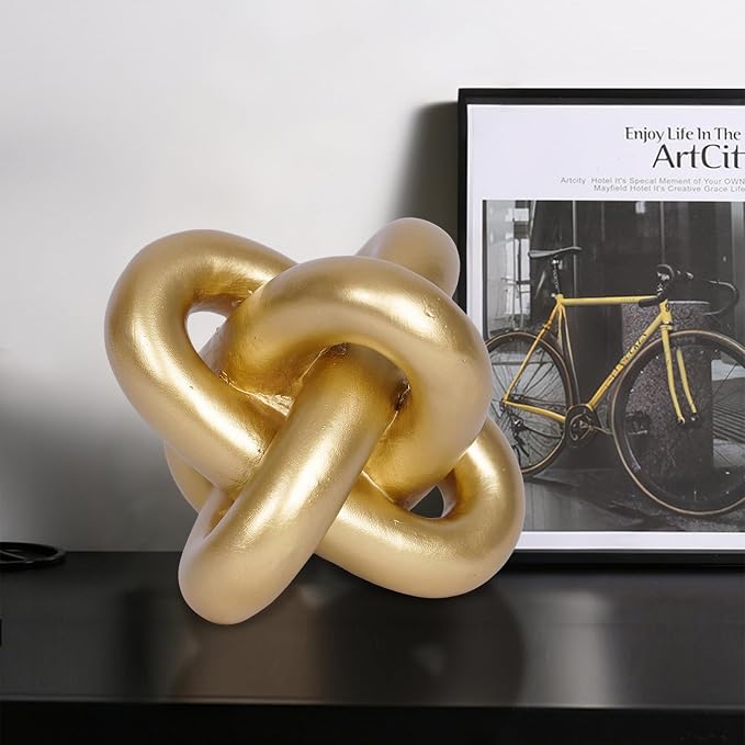 Gold Knot Statue Decor Modern Geometric Round Sculpture Table Sculptures and Figurines Round Decorative Ornaments Knick Knacks Home Decor for Shelves Coffee Table Bookshelf Decoration Gifts - Image 4