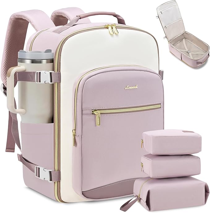 LOVEVOOK 50L Travel Backpack for Women & Men, Airline Approved Carry On Luggage with 3 Packing Cubes, TSA Overnight Bags, Waterproof Personal Item Bag, Weekender Essentials Backpacks fits 17" Laptop by LOVEVOOK