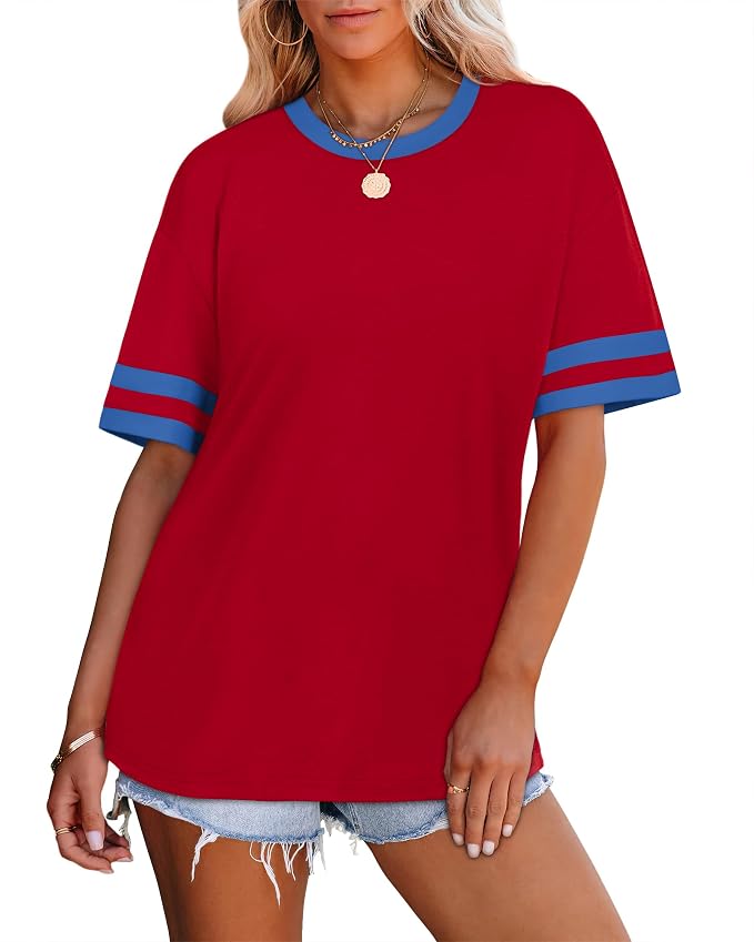 WIHOLL Womens T Shirts Loose Fit Short Sleeve Tees Crew Neck Color Block Summer Tops 2026 Fashion - Image 3
