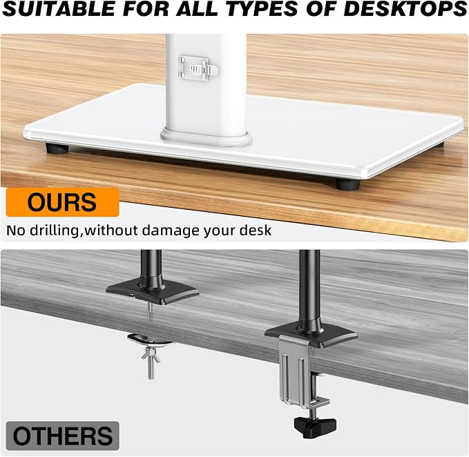 TAVR Furniture Single Monitor Stand VESA Mount for 13-32 Inch Screens | Free-Standing Monitor Riser with Swivel Tilt Rotation Height Adjustable, Universal Desk Stand up to 44lbs, White - Image 5