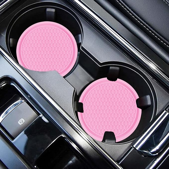ZSDY Car Cup Coaster, 4PCS Universal Auto Non-Slip Cup Holder Embedded in Ornaments Silicone Coaster, Car Interior Accessories Sets, Pink - Image 4